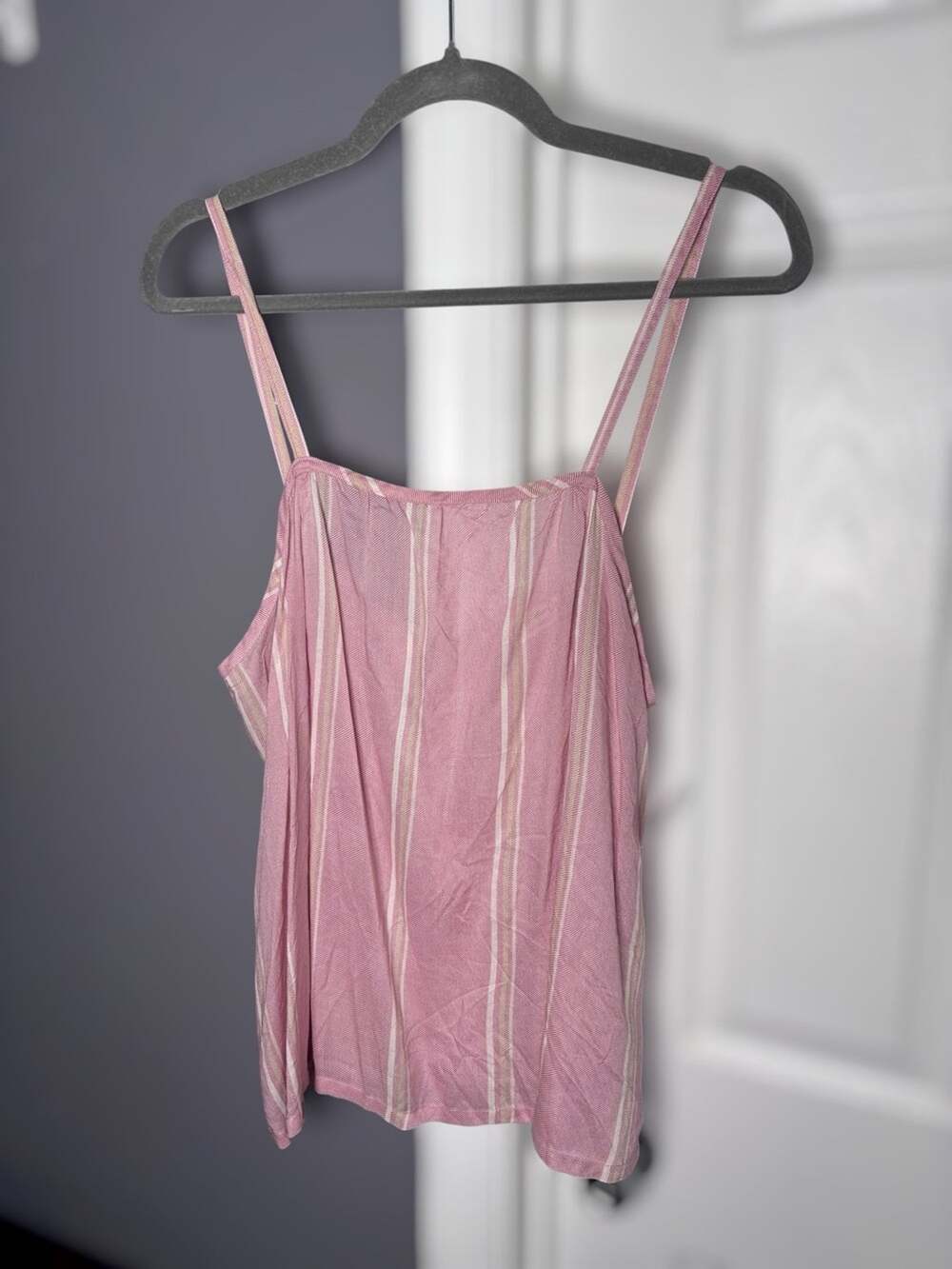 Wonderly Pink Tan Striped Square Neck Camisole Large
